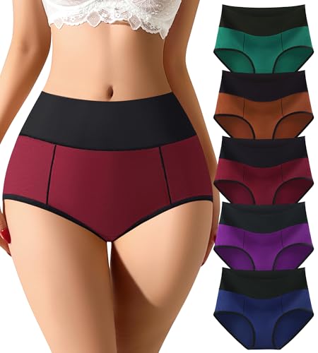 JUYINA Womens Underwear Cotton Pack, Mid High Waisted Postpartum C Section Panties Tummy Control Comfort Full Coverage Soft Briefs Ladies Large