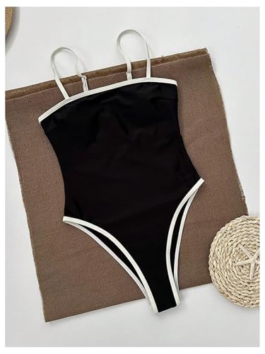 WDIRARA Women's Contrast Binding One Piece Swimsuit Spaghetti Strap Swimwear3