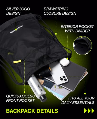 Drawstring Gym Bag, Sport Backpack for Men & Women, Waterproof Sackpack with Zipper Pocket for Workout, Travel (Black)4