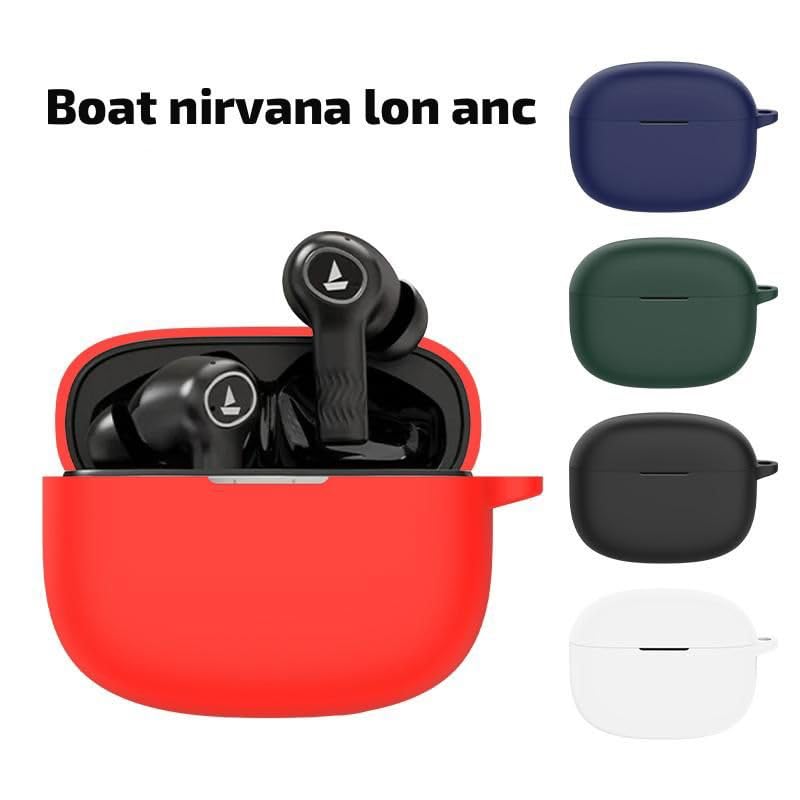 Image of AJM 360 Protection Shockproof Design Soft Rubberised Case with Keychain for Boat Airdopes Nirvana Ion ANC (Black)