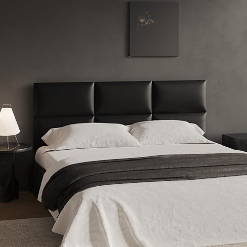 MAQQL Black Stick-On Wall Mounted Headboard - 6-Piece Modular Bed Backboard for Queen Size Beds, 24...