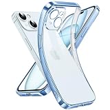 Supdeal Custodia Trasparente per iPhone 15 Plus, Mai Gialla con Protezione Fotocamera, Cover Case in Silicone Trasparente Ultra Sottile e Leggera, 6,7", Blu