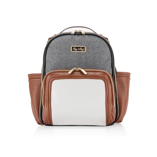 Itzy Ritzy Mini Plus Diaper Bag Backpack – Chic Mini Diaper Bag with Changing Pad, 10 Total Pockets (6 Internal and 4 External), Grab-Top Handle and Rubber Feet (Coffee & Cream)
