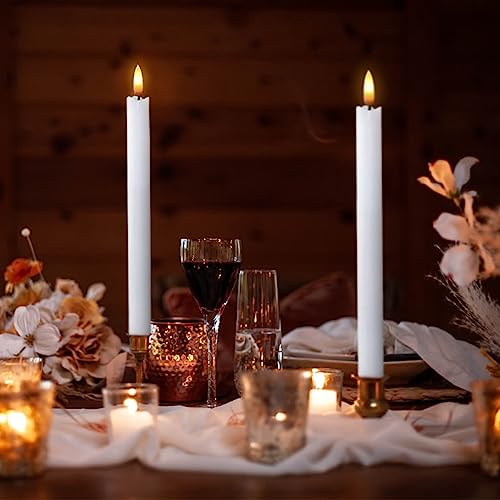 Image of Flameless Taper Candles Battery Operated Flickering Flame with Remote Timer, 6PCS White Real Wax LED Flameless Candlesticks for Festival Home Wedding Living Room Decor(9.64 x 0.78 Inch)