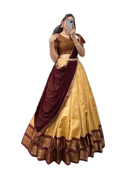 Heritage Weave South Indian Half Saree Dhavni Set in Art Silk_Kaju Cream 11_06_0358