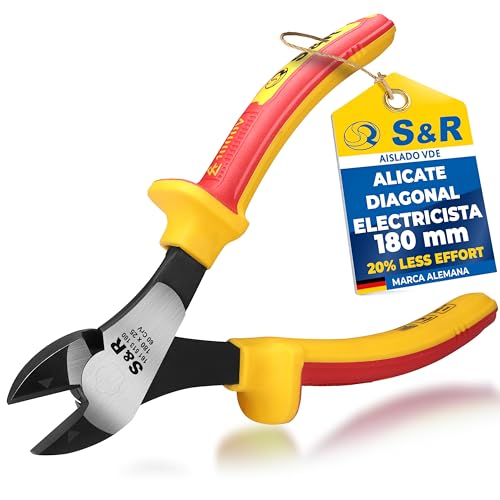 S&R Alicate Corte Diagonal - Tijera Electricista 180mm VDE-series - 1000 V acero de cromo-vanadio fosfatado