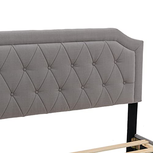 Civama Queen Size Platform Bed, Modern Suede Velvet Bed Frame, Country Style Upholstered Bed With Headboard And Wood Slats Support, No Box Spring Needed, Grey #TOP4