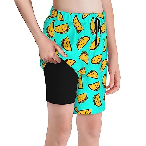 Boys Board Shorts Cute Cartoon Mexican Taco Boys Swim Trunks Shorts Teens Bathing Suit Swimwear2
