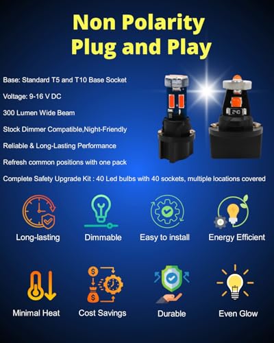 Image of WLJH 40 Pack Red T10 T5 LED Bulbs with Twist Sockets, 194 168 W5W 2721 74 | 4014 SMD, 300lm, Polarity-Free, Dimmable, for Dash Gauge Lights, Instrument Cluster, HVAC, Interior Dome Map, License Plate