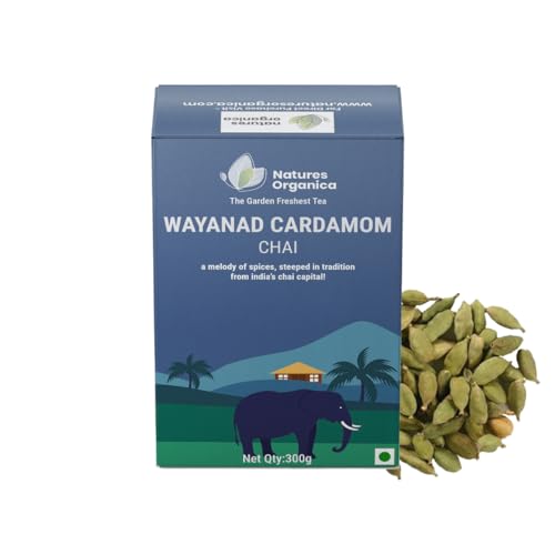 Natures Organica Wayanad Cardamom Chai (300g (125 Cups)) | From God’s Own Country | Premium Indian Tea Blended with the World’s Finest Cardamom