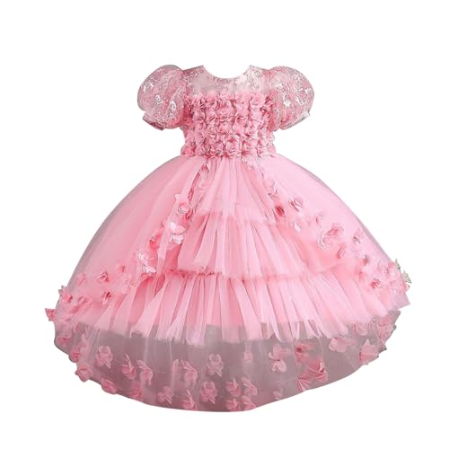 Robe en dentelle pétale rose pour fille avec jupon volumineux