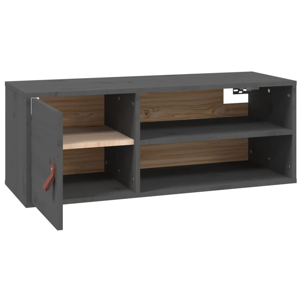 Armadietto da parete in legno di pino massiccio con 4 scomparti e porta per libri, DVD e decorazioni - Armadio rustico da parete con spazio per dispositivi multimediali