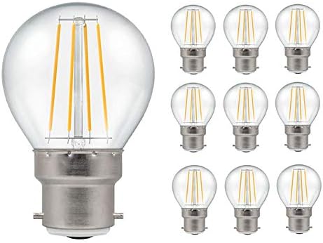 Pack of 10 x Crompton LED Dimmable Filament Golf Ball Light Bulb Clear 5W B22 BC 2700K Warm