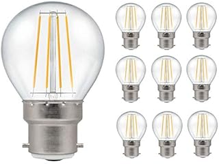 Pack of 10 x Crompton LED Dimmable Filament Golf Ball Light Bulb Clear 5W B22 BC 2700K Warm