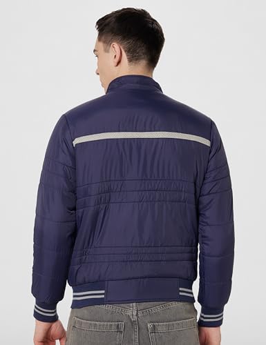 Image of Qube By Fort Collins Men's Nylon Standard Length Regular Fit Quilted Bomber Jacket with Detachable Hood - Winter Warm, Insulated Lining, Ribbed Cuffs, and Stylish Design