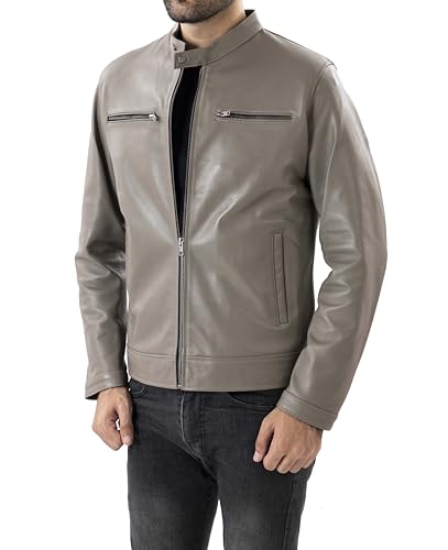 Image of Jild Classical Single Piece Lambskin Leather Jacket Men - Everyday Wear Snap Tab Collar Men's Motorcycle Leather Jacket