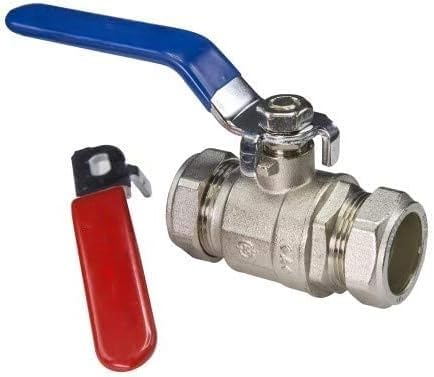 TC 15mm Lever Ball Valve Full Bore Compression Isolation Valve Red/Blue Dual Handle Shut Off Isolating Valve Full Flow - WRAS Approved