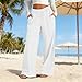 Miyaomn Pants for Women Trendy Wide Leg Pants for Women Flowy Drawstring Elastic Waist High Waisted Lounge Palazzo Trousers Dressy Casual Linen Boho Summer Beach Vacation Travel Clothes White