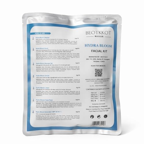 Image of Hydra Bloom Facial Kit for Deep Hydration | 8 Step Professional Facial Kit | Hyaluronic Acid, Niacinamide & Ceramide Complex | Instant Glow & Skin Repair | Korean Formula | For All Skin Types