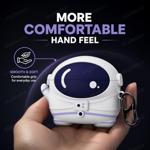 Image of Anvique Silicone Case Cover for Oneplus Nord Buds 4 Pro, Scratch Resistance, Shock Absorption, with Premium Carabiner (Astronout Cartoon S)