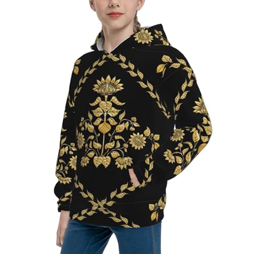 Sunflower In Gold And Black Kid Hoodies Boys Sweatshirts Girls Pullover with Pocket2