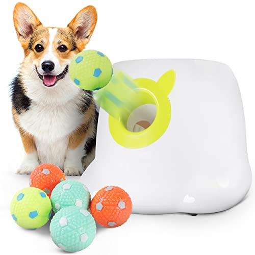 The Thoughts Of Fun Co. Automatic Dog Ball Launcher - Dog Fetch Machine For Small To Medium Sized Dogs, Great Exercise For Dogs With 6 Latex Balls, Dual Power Supply, Ball Thrower For Dogs #TOP6