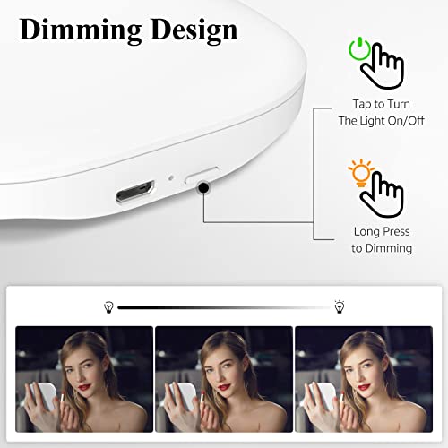 Matekxy Compact Pocket Mirror 3.5Inch, 1X/3X Magnification Led Travel Makeup Mirror With Light, Dimmable Handheld Vanity Folding Rechargeable Mirror Small Comestic Mirror For Gift - White #TOP2