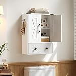 Bathroom Wall Cabinet, Medicine Cabinet with Fabric Drawer, Double-Door Wall Mounted Storage Cabinet, 2 Hooks, Over The Toilet Space Saver Storage Cabinet, for Bathroom, Kitchen, White - Image 4