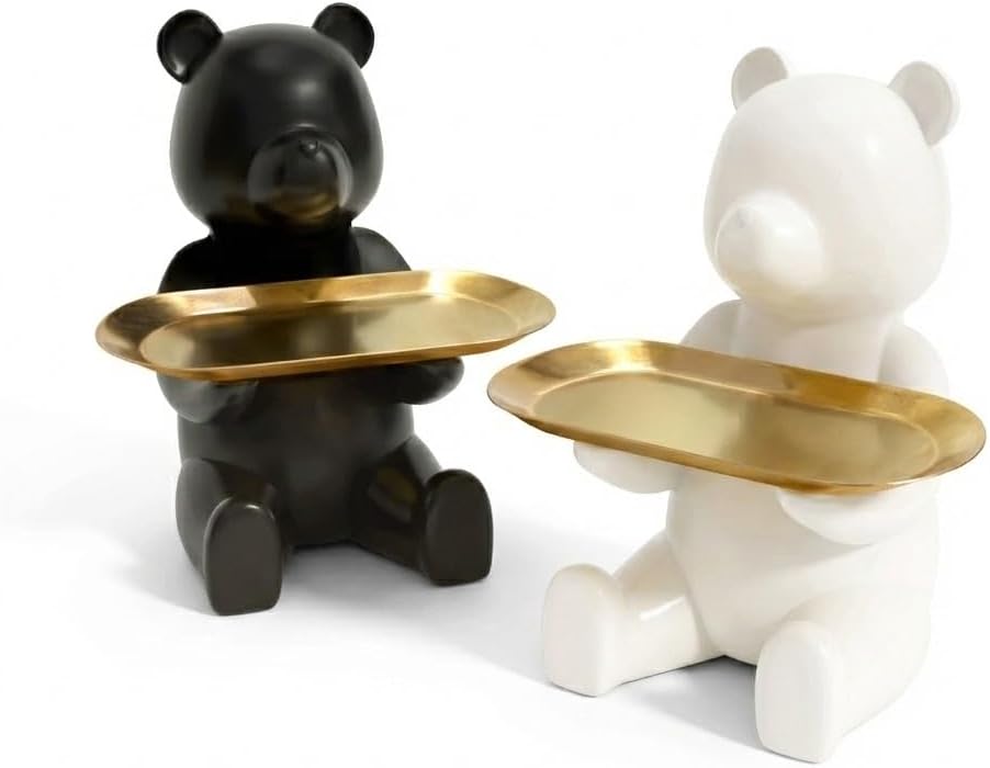 Duo Set – Matte Black & White Bear Decorative Trays