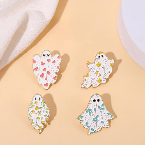 Image of Cute Ghost Enamel Brooch Pin Cute Enamel Pins Cartoon Lapel Pin for Jackets Backpacks Hat Decoration 4Pcs