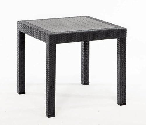 Kastamonu Plastik Mesa Cuadrada Plástico, Imitación Ratán, 90x90 cm, Mesa Exterior, Jardín (Marrón)