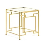 YiLifebes Gold Side Table, Glass Top End Table with Metal Frame, Square Coffee Accent Table Modern S