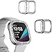 2-Pack Protective Case for Fitbit Sense/Versa 3 Cover, Bling Double Row Crystal Diamonds TPU Plated All-Around Bumper Frame Smartwatch Accessories (Silver Gray)