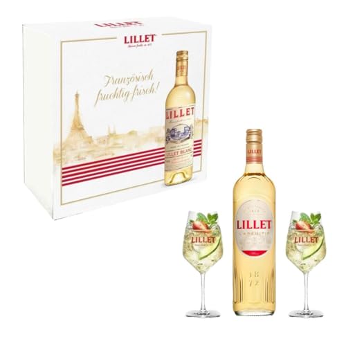 Lillet Geschenkset - Lillet Blanc Aperitiv de France 750ml (17% Vol) + 2 Lillet Gläser