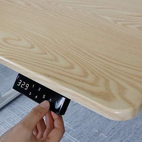 Unicoo - Electric Height Adjustable Standing Desk, Standing Workstation Home Office Sit Stand Up Desk With 4 Pre-Set Memory Display Controller (Light Oak Top/White Legs-Electric-Kt1001) #TOP5