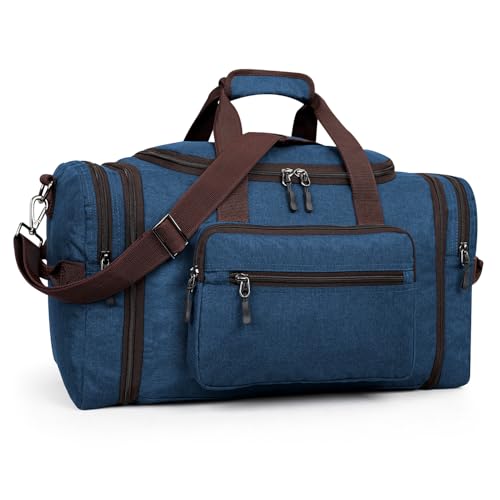 FATMUG Overnight Travel Duffel Weekender Bag for Men, Women, Kids - Large Expandable Packing Storage for Vacation and Cabin Luggage (Multi Color 40-47L), Navy Blue, L, Travel Accessories