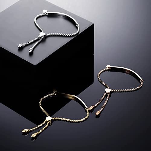 Inblue Personalized Bracelet Engraving Name Date For Women Girls Custom Stainless Steel Bangle With Adjustable Link Chain Heart Tag Bridesmaid Best Friend Jewelry Gifts #TOP3