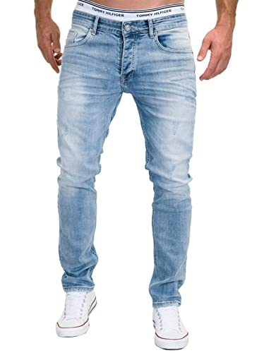 Merish 2081-1001 Jean Destroyed, pantalon slim, en denim, pour homme, coupe ajustée - Bleu - 34W x 32L - Image 3