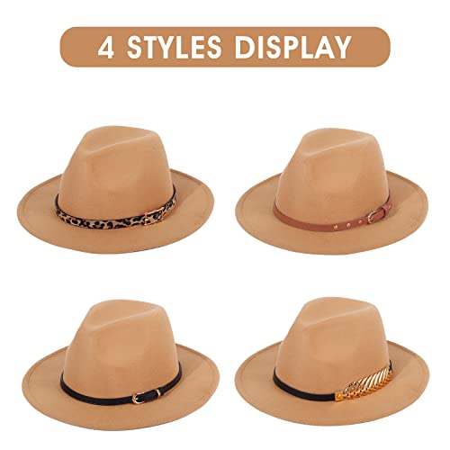 Geyanuo Womens Fedora Hat Classic Wide Brim Floppy Panama Hat With Ring Belt Buckle Wool Fashion Fedora Hat #TOP1