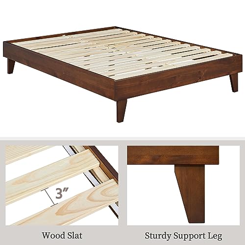 Yaheetech YT-00127953 Queen Solid Pine Wood Platform Bed Frame - Reserved Holes For Headboard, Wooden Slats Support, 7.5 Inch Clearance, No Noise, Easy Assembly - Smoked Walnut thumb #8