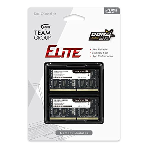 TEAMGROUP Elite DDR4 16GB Kit (2 x 8GB) 3200MHz PC4-25600 CL22 Unbuffered Non-ECC 1.2V SODIMM 260-Pin Laptop Notebook PC Computer Memory Module Ram Upgrade - TED416G3200C22DC-S01