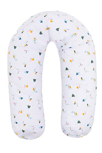 Fillikid Stillkissen 190cm mit waschbarem Stillkissenbezug (Häuschen Weiß)