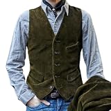 Chaleco de pana estilo británico vintage para hombre, con botones, delgado, sin mangas, para uso durante todo el año (XL verde)