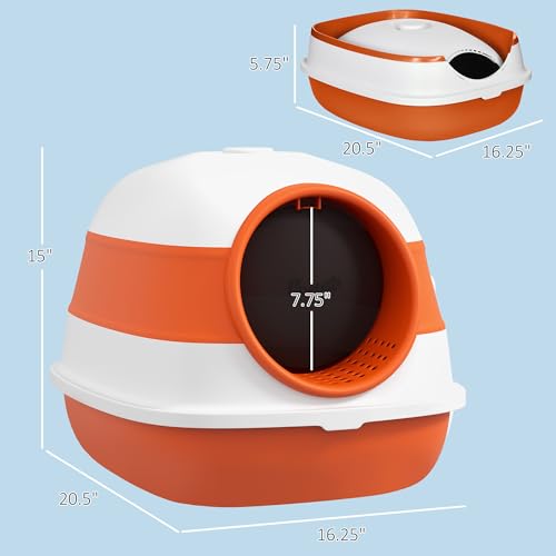 Caja de arena cubierta para gatos grande naranja PawHut miniatura 7