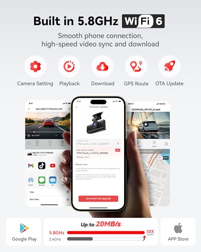 undefined REDTIGER 4K Dash Cam Front and Rear, STARVIS 2 Sensor, Touch Screen 3.18", 128GB Card Included, Voice Control, 5.8GHz WiFi Car Dash Camera, GPS, Night Vision, Emergency Lock, Parking Mode (F7N Touch) の商品画像 4