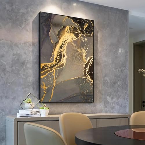 Toile abstraite marbre doré pour sublimer l'ambiance de votre salon contemporain