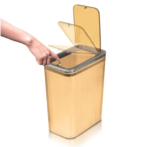 Glad Bathroom Trash Can, 2.6 Gallon (10L) - Slim Plastic Waste Basket with Pop-Up Lid and Bag Ring - Colored Clear Trash Can for Bedroom, Office, College Dorm - Brown - image 3