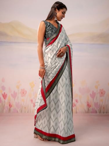 Image of Satrani Women's Silk Printed Ready To Wear Saree with Unstitched Blouse Piece