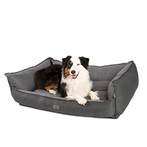 JAMAXX Premium Hundebett - Orthopädisch Memory Visco Füllung, Extra-Hohe Ränder, Waschbar, Nässe-Schutz, Hochwertiger Stoff mit viel Eleganz, Hundesofa PDB2018 (L) 120x90 anthrazit