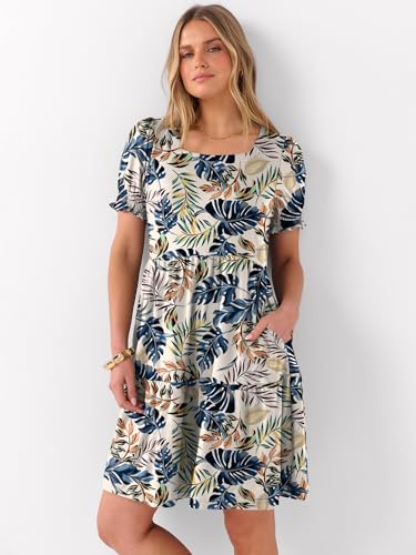 Image of ANRABESS Women Summer Square Neck Puff Short Sleeve Mini Dress 2026 Casual Flowy Sundress Beach Vacation Clothes with Pockets